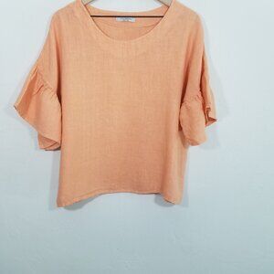 Viola Borghi 100% Linen Tunic Flutter Sleeve Top Blouse Made in Italy Size L